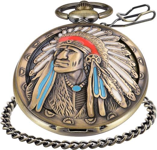 Ancient Native Indian Quartz Pocket Watch Antique Souvenir Father's Day