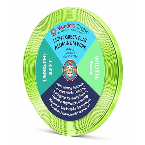 Image of Mandala Crafts 5mm Light Green Flat Aluminum Crafting Wire for Sculpting | 33 FT, Anodized, Colored, Tarnish Resistant, Bendable, Flexible, for Jewelry Making, Bezel, Bonsai, Armature, Outdoor