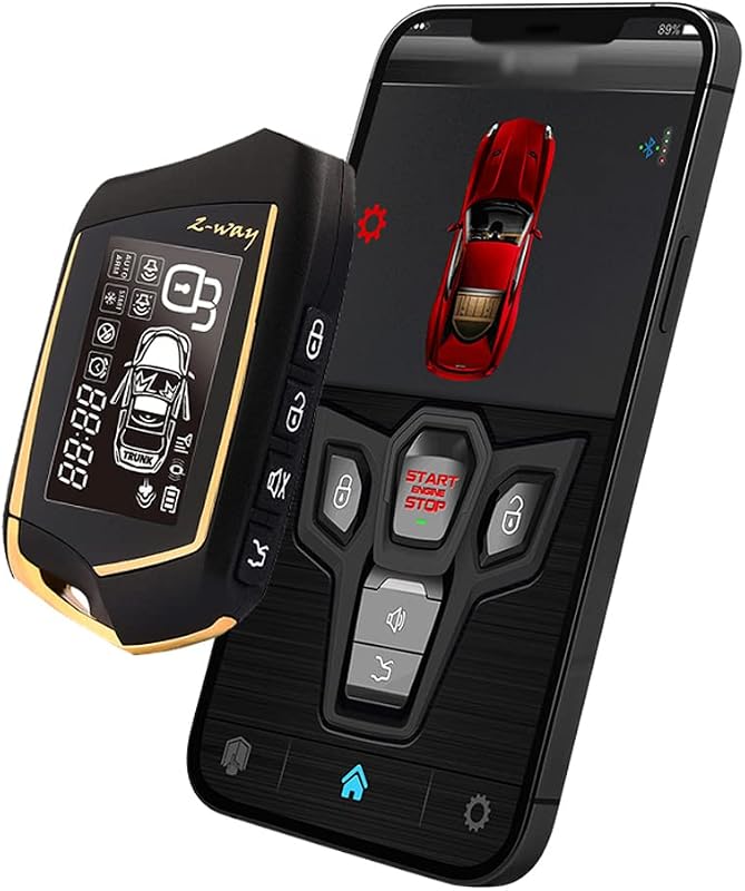 Alarma antirrobo para automóvil Sistema de arranque remoto PKE Entrada sin llave BT Arrancador de motor remoto Kit de bloqueo central Alarma de vibración bidireccional Soporte APP Control con 2 controles remotos