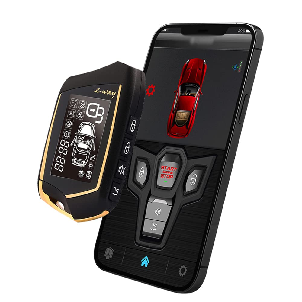 Mulcort Car Anti-Theft Alarm Remote Starter System PKE Keyless Entry BT Remote Engine Starter Central Lock Kit 2-Way Vibration Alarm Support APP
