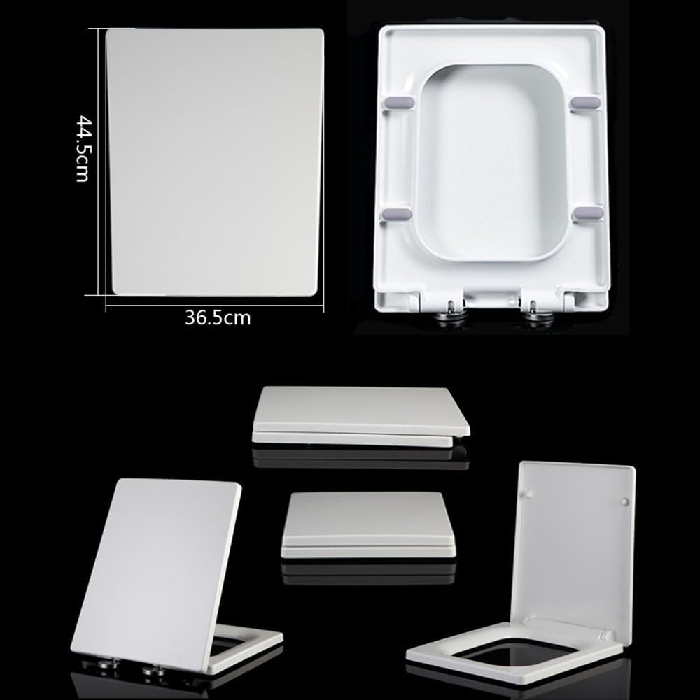 Elongated Toilet Seat Slow Close Square Toilet Seat Soft Close with Quick Release Top Fix Adjustable Hinges, Easy to Install, UF Toilet Seat Square White,04A(05B)