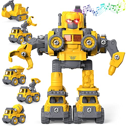 Excavadora Juguete TOYABI 5 En 1 DIY Desmontaje Vehículo De Construcción Robot Juguete Niño Niña Regalo de Cumpleaños de Navidad 3-8 Años