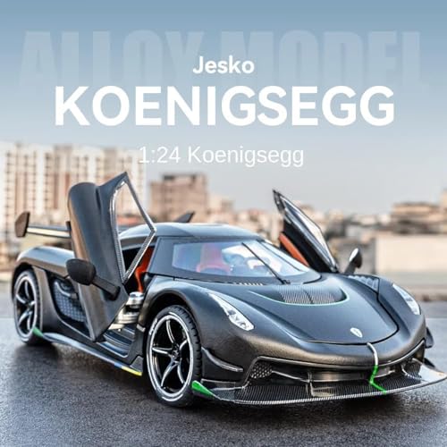 Image of 1:24 Koenigseggg Jesko Sport Alloy Metal Pull Back Die-cast Car Openable 2 Doors and Light Music Toy Car for Kids (1:24 Koenigseggg - Black)