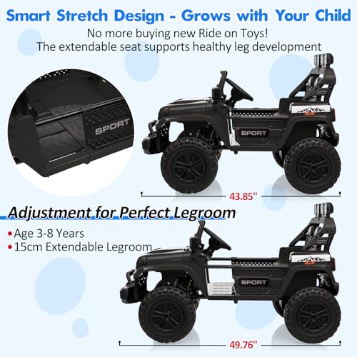 24V Power Wheel 2 Seater Kids Ride On Car,Parent Remote Control,4WD 800W Motor,3 Adjustable Speeds for Ages 3+,Built-in Music Player,Kids Electric Ride On Toys with Easy Assembly, Black by PeakPursuit - Image 2