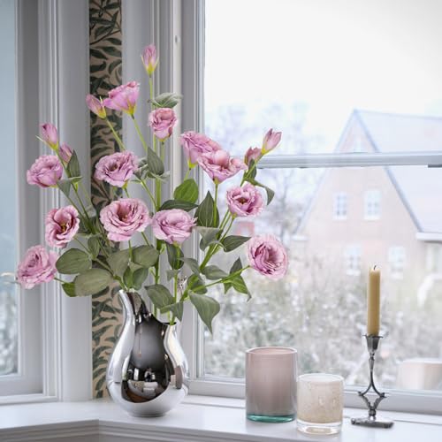 Hollyone 34.5 Inch Purple Artificial Flowers Silk Fake Flower 3Pcs Eustoma Lisianthus Flowers With Long Stem Faux Flowers Arrangement Branch With 4 Heads For Diy Wedding Party Centerpiece Bouquet Table Home Decor thumb #3