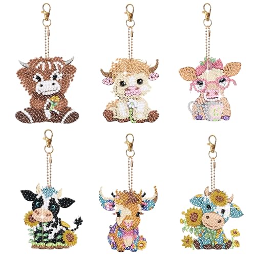Yongyann 6Pcs Diamond Art Keyrings Creative Gem Painting Kits for Kids