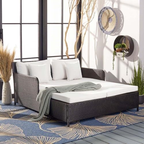 Image of BRISHI Outdoor /Pool Side /Garden /Balcony /Porch /Backyard /Terrace /Patio /Beach /Rectangular Sofa Sunbed Wicker and Rattan Daybed (Black /White)