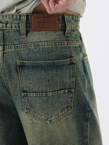 Image of Urbano Fashion Men's Loose Baggy Fit Heavy Washed Jeans Non-Stretchable