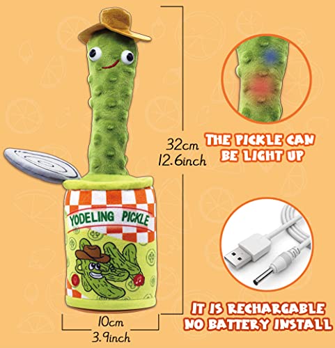 Yodeling Pickle, Talking Yodeling Toy Repeats What You Say, Singing Pickle Plush Toys – Rechargeable Twisted Mimicking Toy Singing Dance, Funny Prank Novelty Gag Gifts for Adults & Kids