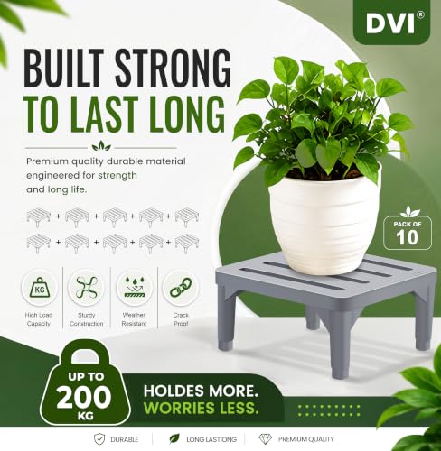 Image of DVI Heavy Duty Grey Plant Stand | Pack of 10 | Strong, Durable, Rust-Proof | Supports Up to 200 Kg | Indoor & Outdoor Use | Pot Stand for Big Size Plants | All Weather Resistant Pot Stand