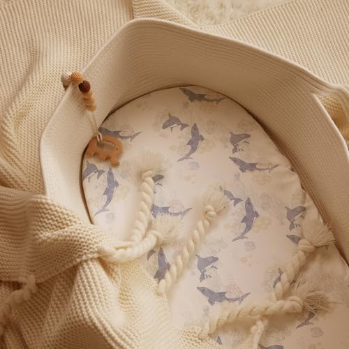 Image of Gllquen Baby Bassinet Sheets 2-Pack for Baby Girl Boy Blue Seashell