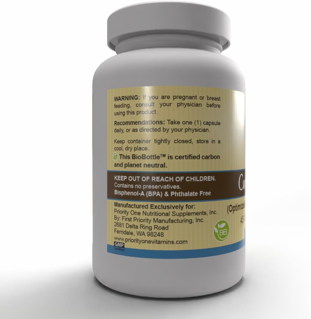 Priority One Vitamins, Curcumin Gold 45 Vegetarian Capsules, TurmiPure Gold™ is The World’s First bioequivalent Turmeric Extract*