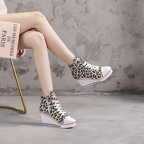 Women's Sneaker Shoes High Heel Fashionable Canvas Shoes High Tube Lace Up Wedge Edge Zipper Slope Angle Shoes Size 4-11 - Image 2