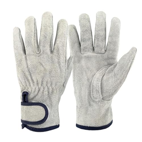 [INSTR] 牛革作業用手袋 - 耐熱・耐摩耗性、防刺、除草、バラ剪定、遮熱性、滑り止め付き, L, グレーです