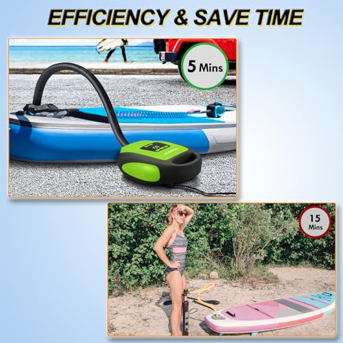 Image of Paddle Board Pump Electric Portable, KOSMEGAL SUP Pump for Paddleboard, Professional 20PSI Air Compressor with Auto-Off, Deflation Function and 12V DC Car Connector for Inflatables, Kayaks and Boats