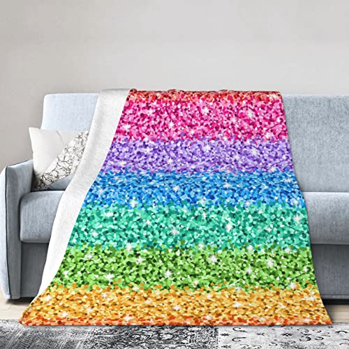 Gbuzozie Fleece Blanket Rainbow Glitter Lightweight Ultra-Soft Multicolor Gradient Sparkle Throw Blanket For Sofa Couch Bed Camping Travel - Super Soft Cozy Microfiber Blanket 50"X40" #TOP23