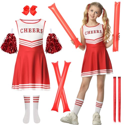 WELLCHY Disfraz Animadora Niña, Disfraz Cheerleader Niña, Traje Animadora niña con Pompones...