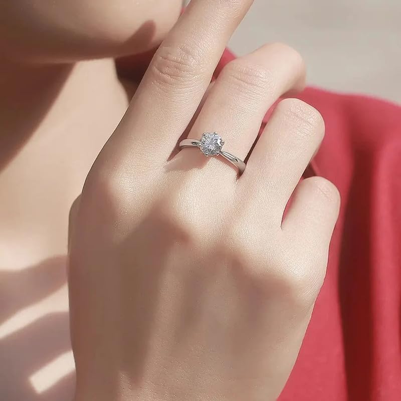 Image of Zarkan 925 Sterling Pure Silver Premium Solitaire Ring, Adjustable | American Diamond Cut | Gifts For Women & Girls |With Certificate of Authenticity | Certified
