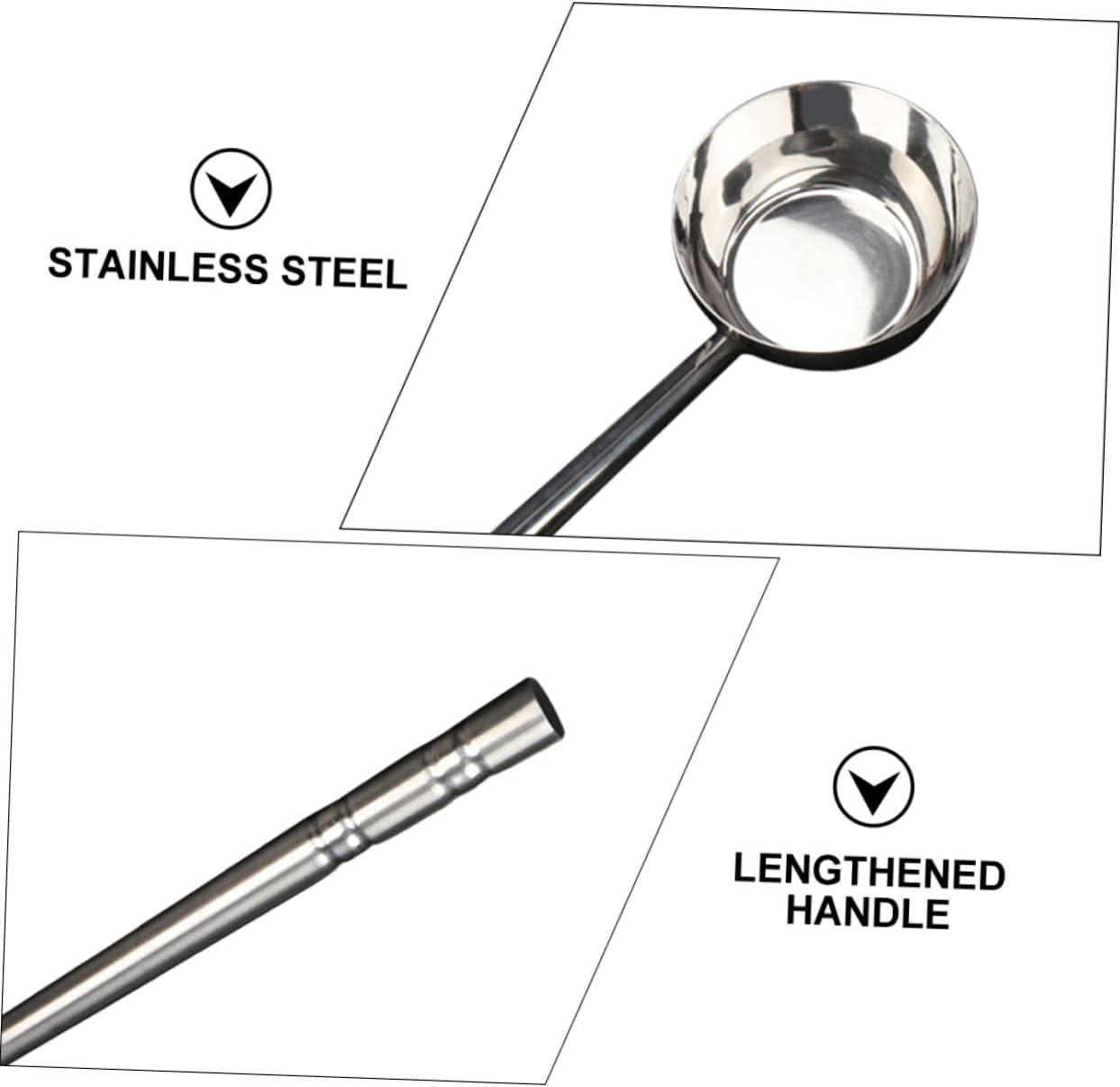 Cabilock Stainless Steel Water Scoop with Flat Bottom Ergonomic Long Handle Multipurpose Kitchen Ladle for Soup and Water Serving Stable Design