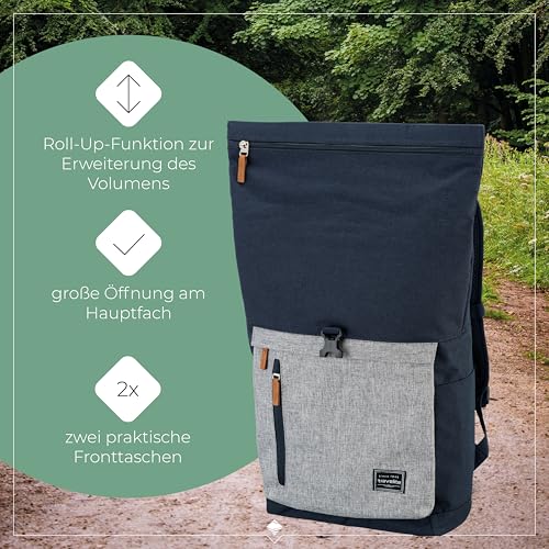 travelite Handgepäck Rucksack, Laptop Rucksack 15,6 Zoll, BASICS, Reiserucksack Rolltop Funktion, 60 cm, 35 Liter