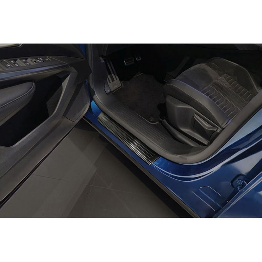 Avisa Black Stainless Steel Door sill protectors compatible with Peugeot 3008 III 2024- - 'Lines' - 4-pieces