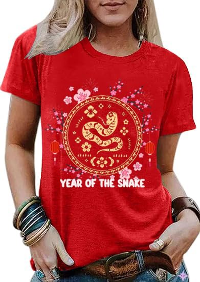 PERSOVERSIAYear of The Snake Shirt for Women 2025 Happy Chinese New Year Lunar New Year Tee Short Sleeve Snake T Shirt