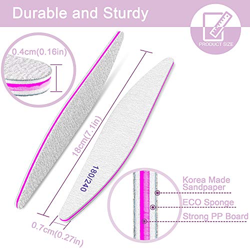 Professional Nail Files, Emery Board Nail File for Natural Nails 180/240 Grit Nail Files for Acrylic Nails 12pcs Pack Fine Grit Nail File Manicure Pedicure Tools Coarse Washable Fingernail Files - Thumbnail 2