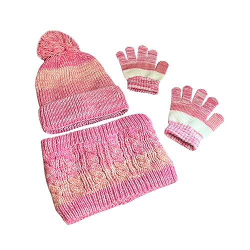 SK Studio Kids Winter Knit Beanie Hat Scarf Gloves Set for Girls with Pompom, Boys Fleece Lining Hat Scarf Gloves