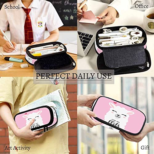Image of Yekiua Llama Pencil Case Love You Llots Motivational Quote Cute White Camel Big Capacity Pencil Pouch Office College Makeup Bag