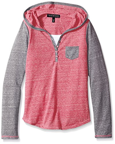 Derek Heart Girls' L/SLV Henley Hoody W/Elbow Patches