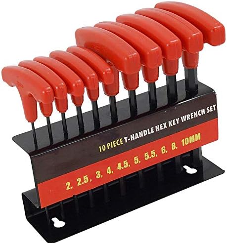 Dapetz® T-Handle AF English Imperial Hexagon Allen Key Set, 10 Pieces Hex Key Set Metal Storage Rack Wall Mounted for Allen Wrench Set