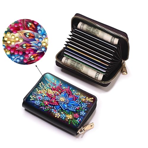 NanBaDa 4pcs Flowers Pattern Diamond Art Painting Minimalist Wallet DIY Rhinestone Painting Art Kit Credits Card Pocket Organizer Storage Bag Handmade Craft Gift for Holidays and Everyday Use by NanBaDa - Used condition - Image 6