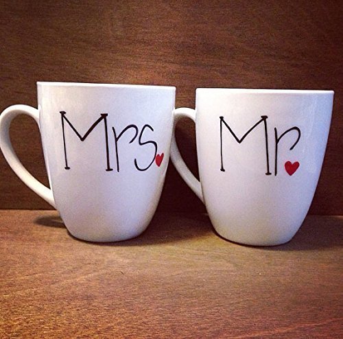 Mr and Mrs Hand Painted Coffee Mugs personalized with wedding date