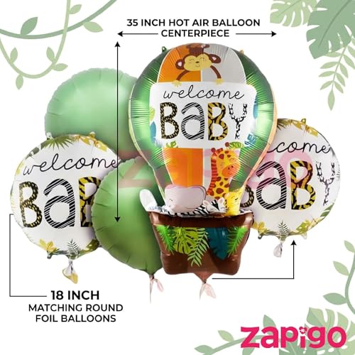 Image of Balloonistics Welcome Baby Jungle Theme Happy Birthday Balloon Bouquet Pack Of 5