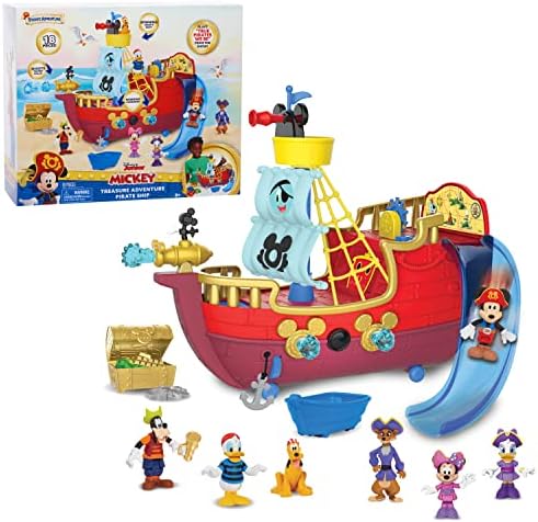 Disney Junior Mickey Mouse Funhouse Treasure Adventure Pirate Ship With Bonus Figures, 19-Piece Toy Figures And Playset, Kids Toys For Ages 3 Up, Amazon Exclusive
