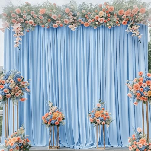 Image of 10x10ft Baby Blue Backdrop Curtain for Wedding Parties Wrinkle Free Fabric Light Blue Drapes Backdrop Decoration for Baby Shower Birthday Photography Decoration 2 Panels, 5ft x 10ft