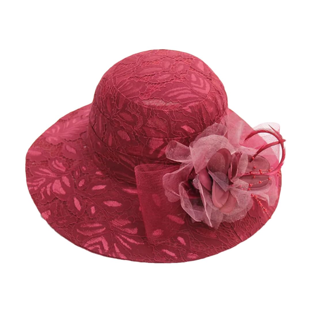 Yeuyyben Cappelli vintage da donna in chiffon fascinator cappelli da donna fiore elegante abiti da chiesa a tesa larga cappello Fedora