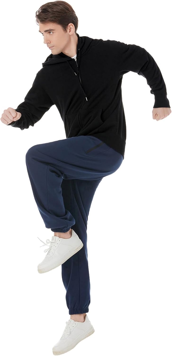 BRISIRA Baggy Sweatpants Men Fleece Joggers Sweat Jogging Pants Wide Loose Athletic Workout Track Winter Warm Zipper Pockets