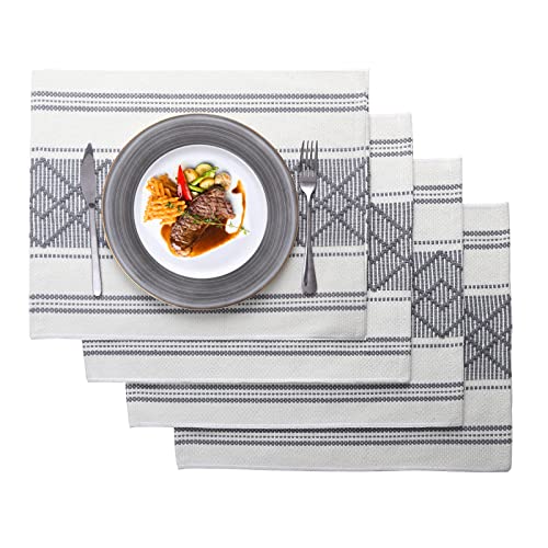 LUFEIJIASHI Elegant Thick placemats for Dining Table Decor Farmhouse Heat Resistant Table Place mats Set of 4 Quality Woven Cloth Placemats Washable Dinner mats (Grey, 4)