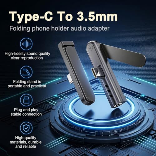 Image of Verilux 2 in 1 Type C to 3.5mm Headphone Jack Connector, 3.5mm Jack to Type C Headphones Adapter with Phone Stand, USB C to 3.5mm Audio Connector Compatible for iPhone 17 /16 /15, Galaxy S26 /S25 /S24