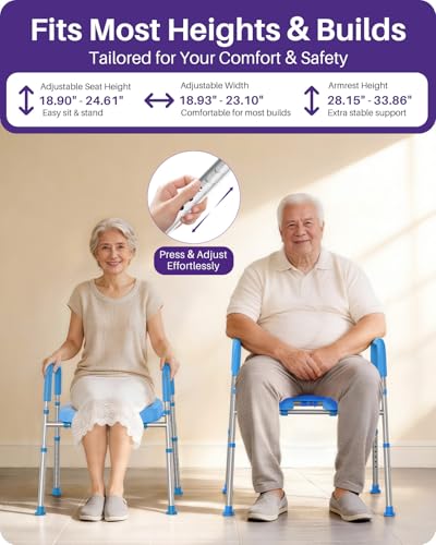 Image of KEKOY Toilet Seat Risers for Seniors, Adjustable Height Width, Fits Most Users | Padded Elevated with Handles, Tool Free Install, Fits Most Round Elongated Toilets for Handicap,Ideal for Bathroom, Blue