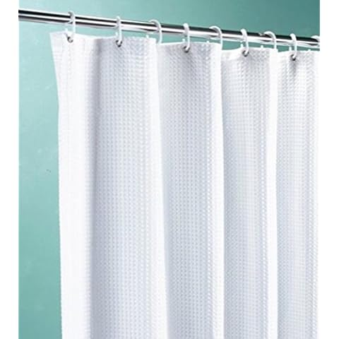 Euroshowers White Waffle Fabric Shower Curtain with Weighted Hem (180 cm WIDE X 180 cm LONG) Cover