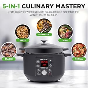 6 quart electric dutch oven 1500w 5 in 1 enamel coated cast iron pot with stainless steel lid precise temperature control includes 2 silicone pot holders heat resistant pad black  urban country home decor