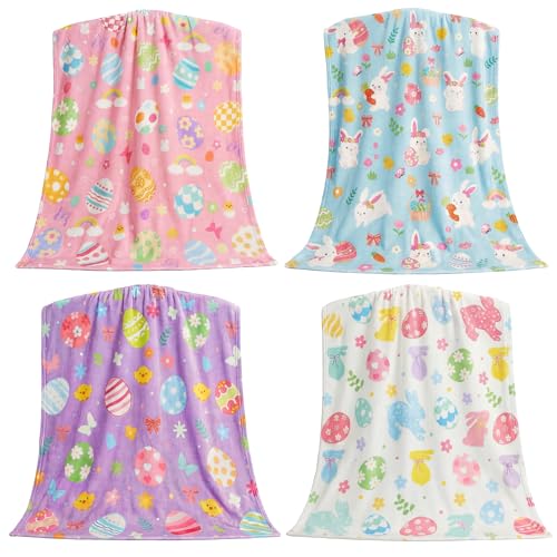 Haull 4 Pcs Easter Throw Blankets Easter Eggs Bunny Chick