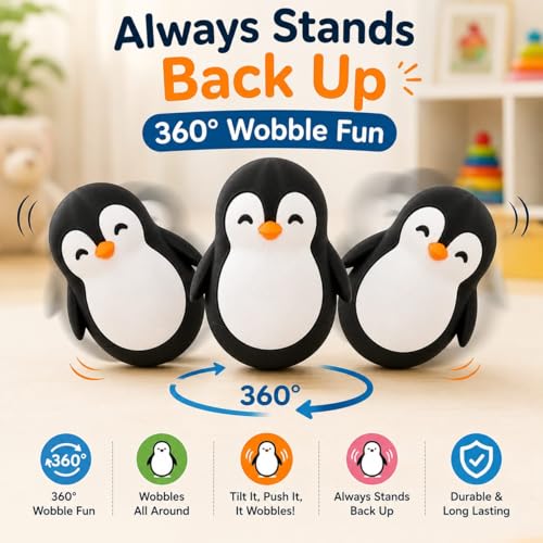 Image of Penguin Roly-Poly Toy, Wobble and Tumble Stress Relief Fidget, Fun Desk Toy for Kids and Adults (Black and White)
