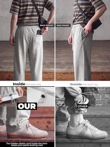 Image of Mens Baggy Sweatpants Adjustable Cuffs 2-in-1 Wide Leg Loose Gym Casual Lightweight Cotton Pants Pockets Drawstring