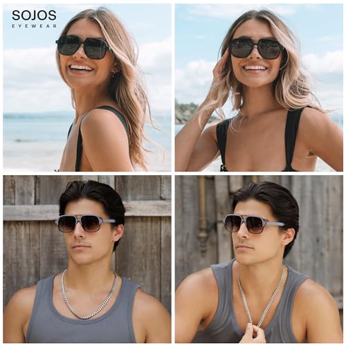 SOJOS Retro Aviator Sunglasses Womens Mens Vintage Double Bridge Sun Glasses 70s 80s 90s Shades SJ23992