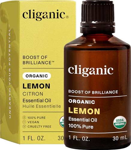 Cliganic USDA Organic Lemon Essential Oil (1oz) - 100% Pure & Natural | Undiluted for Aromatherapy Household Cleaning | Non-GMO Verified