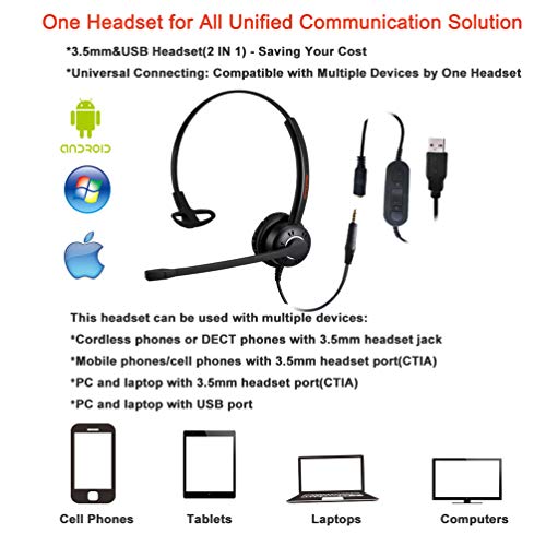 Cuffie USB da 3,5 mm con microfono, cuffie da lavoro leggere con microfono a cancellazione del rumore, controllo in linea per squadre Skype, Webinar, PC, telefono cellulare e tablet