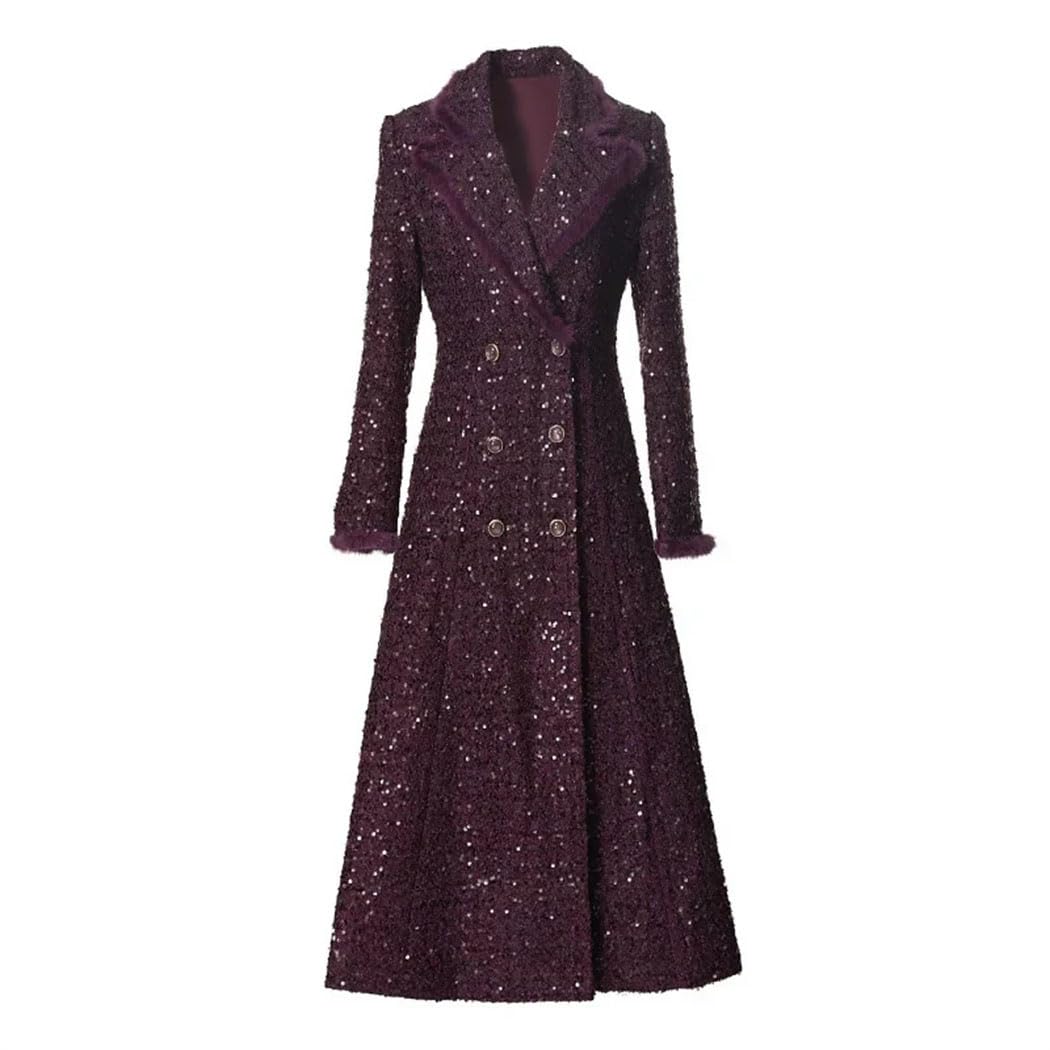 Women Plus Size Vintage A-Line Trench Coat Double Breasted Shaggy Collar Autumn Winter Overcoat